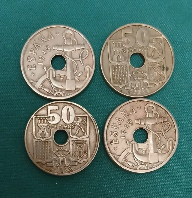 4 Monedas 50 Céntimos España 1949 Estrella 56