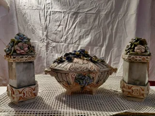 Set 3 Oggetti Ceramica Bassano Fiori