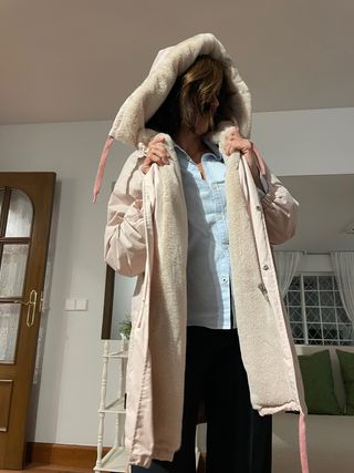 Abrigo Parka Mujer Beige/Rosa