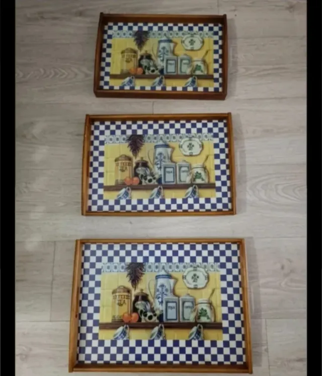 3 Bandejas de madera con diseño