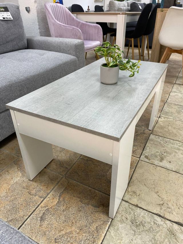 Mesa Centro Elevable Blanca y Gris Nueva