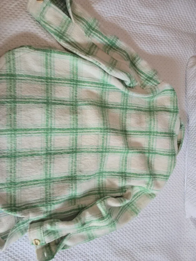 Camisa abrigosa cuadros verde y blanco