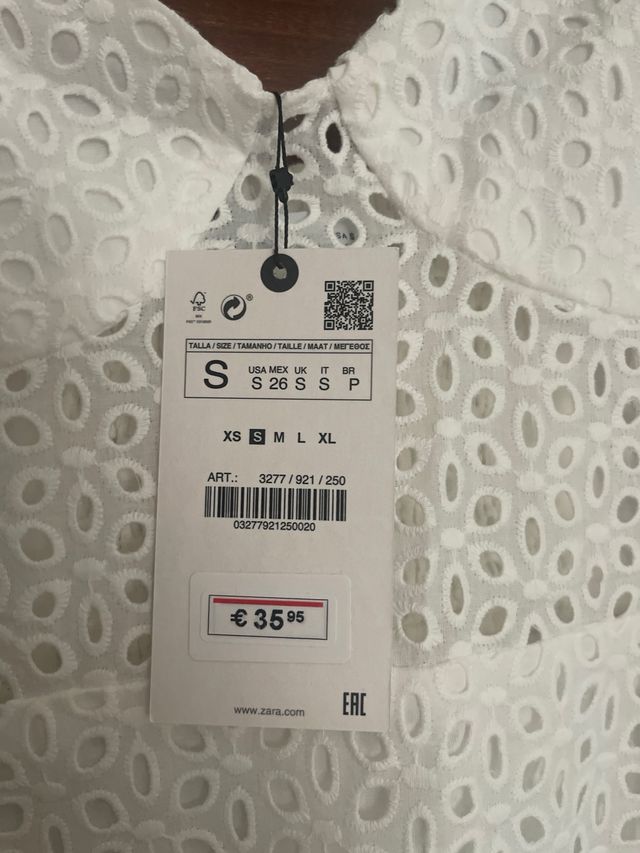 Vestido blanco Zara Talla S con etiqueta