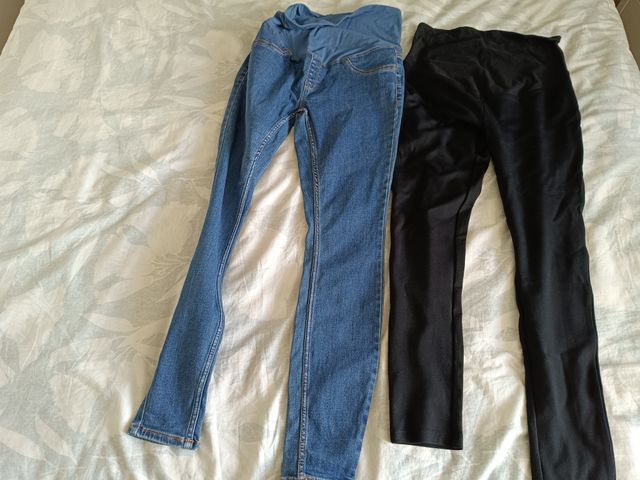 Pantalones premamá Talla S (Azul y Negro)