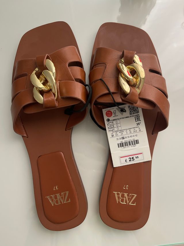 Sandalias Zara Cadena Dorada Talla 37