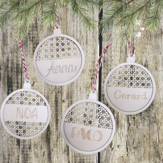 Bolas Navidad Personalizadas Madera y Rattan