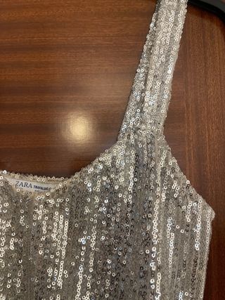Top Zara lentejuelas plateadas tirantes Talla S