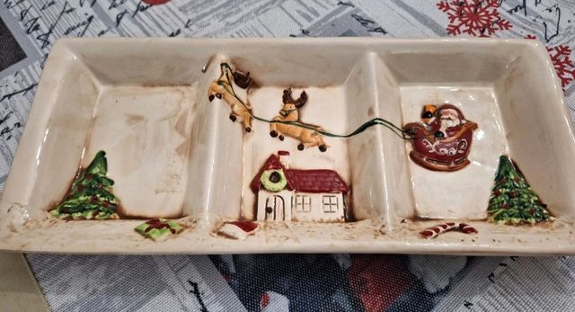 Vassoio Natalizio Ceramica con Babbo Natale e Renn