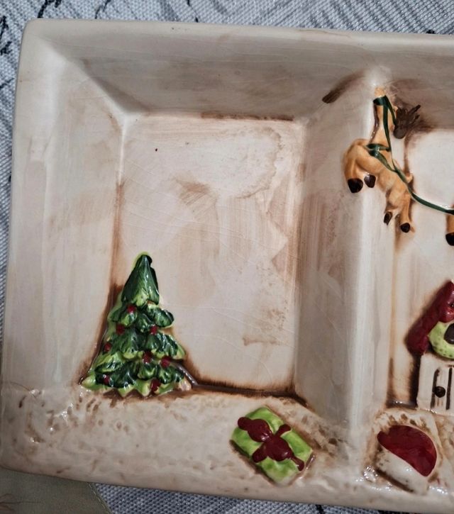 Vassoio Natalizio Ceramica con Babbo Natale e Renn