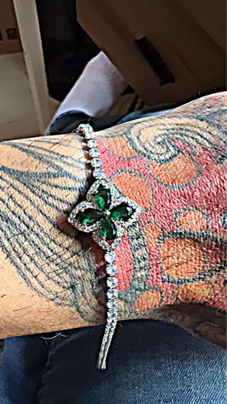 Pulsera Tenis con Cristales Verdes y Plateados