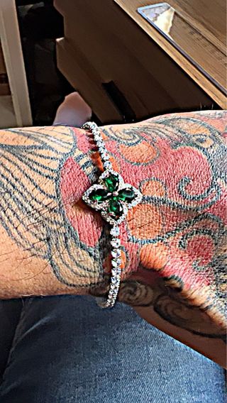 Pulsera Tenis con Cristales Verdes y Plateados