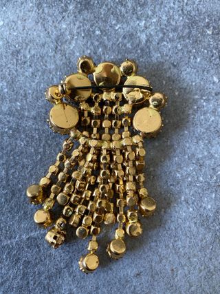 Spilla vintage con strass blu e oro