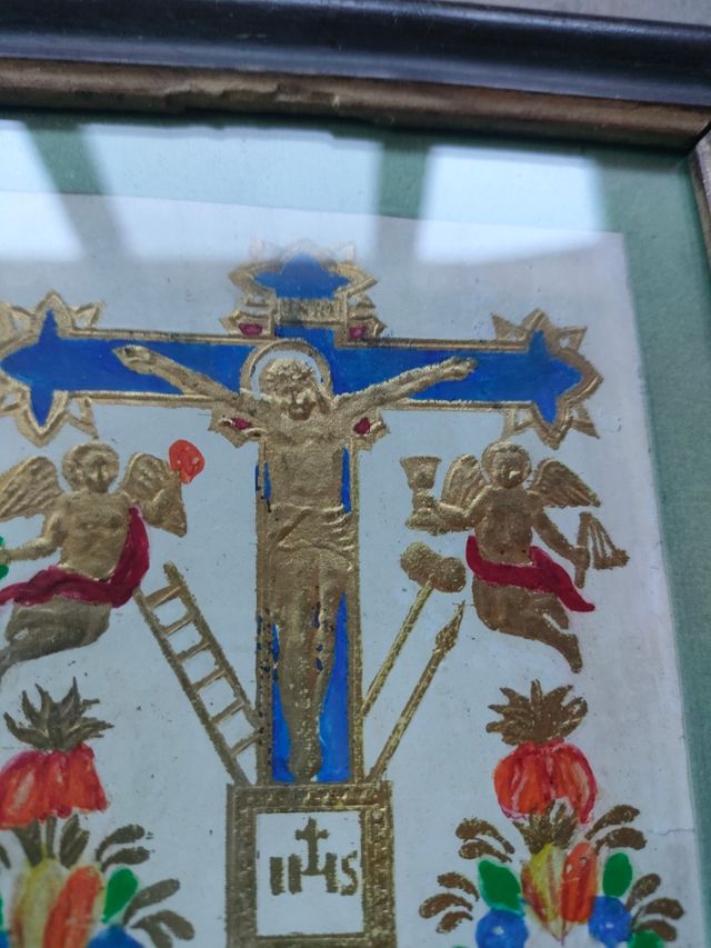 Antico quadretto Gesù in croce con Angeli