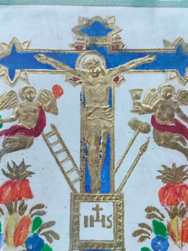 Antico quadretto Gesù in croce con Angeli