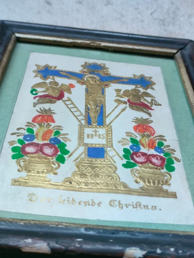 Antico quadretto Gesù in croce con Angeli