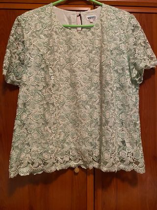 Blusa verde encaje floral talla 54