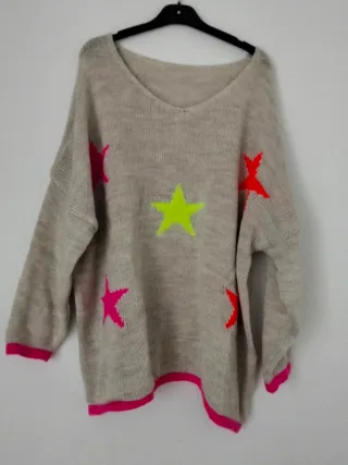Jersey beige estrellas neón talla única