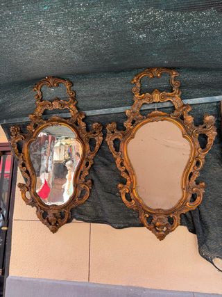 Lote 2 Espejos Madera Tallada