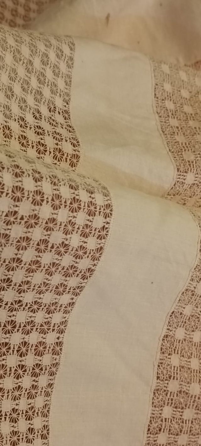 Dos Colchas Antiguas Lino Blanco Deshilado