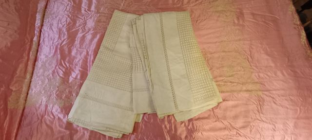 Dos Colchas Antiguas Lino Blanco Deshilado