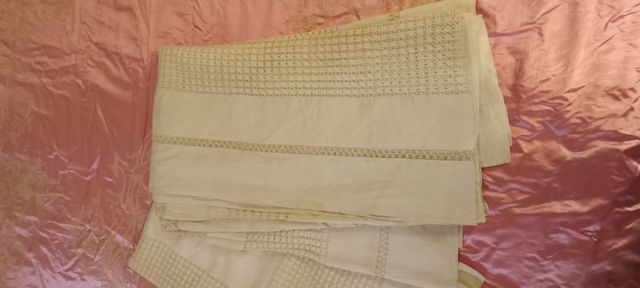 Dos Colchas Antiguas Lino Blanco Deshilado