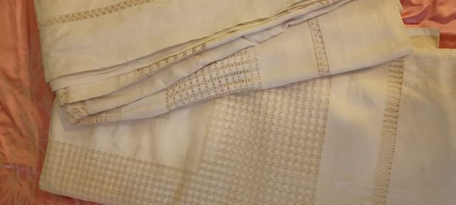 Dos Colchas Antiguas Lino Blanco Deshilado