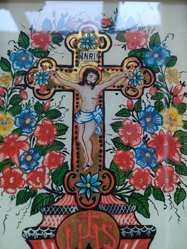 Dipinto   Gesù in croce con fiori
