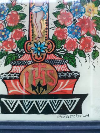 Dipinto Gesù in croce con fiori