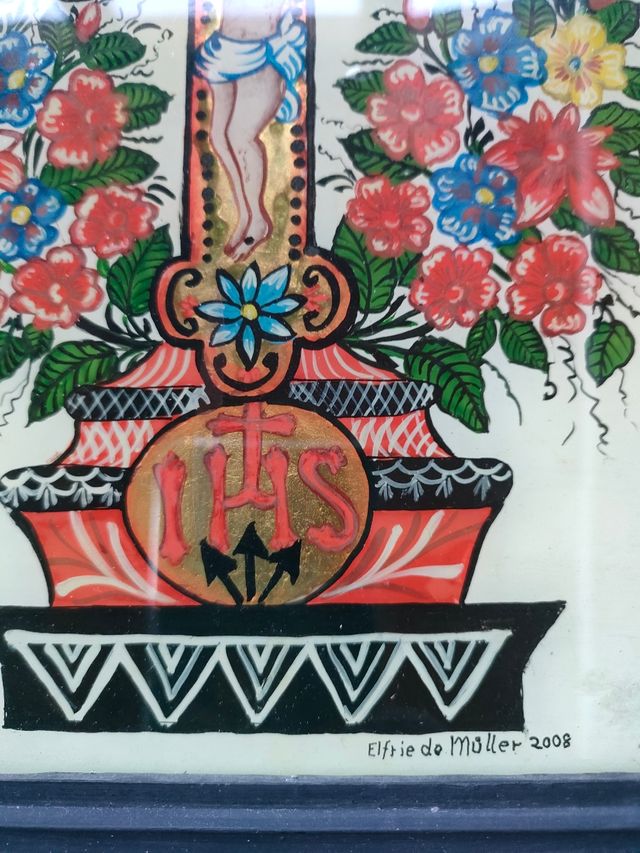 Dipinto   Gesù in croce con fiori