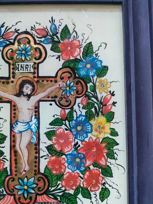 Dipinto   Gesù in croce con fiori