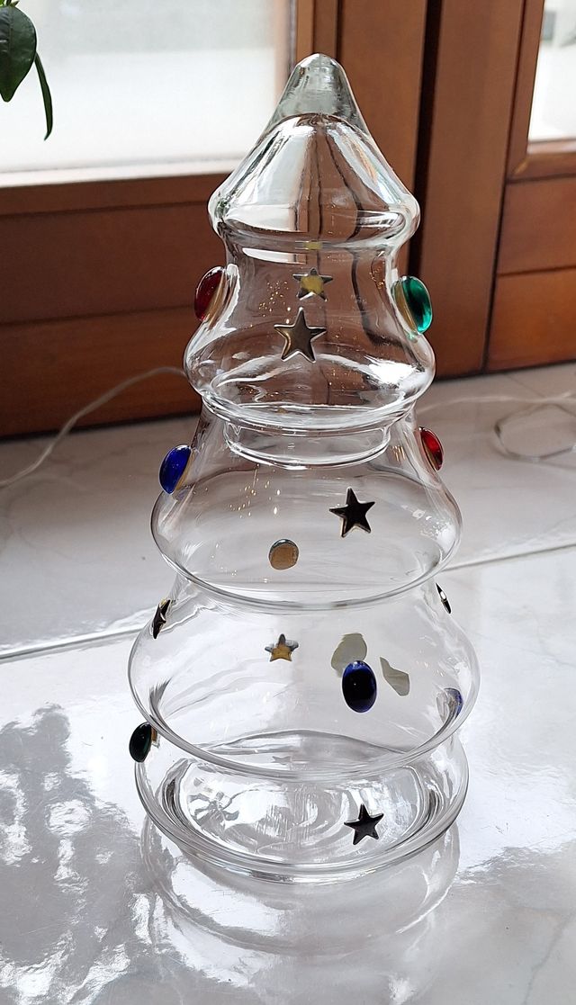 Biscottiera Natalizia Vetro Dettagli Argento 800