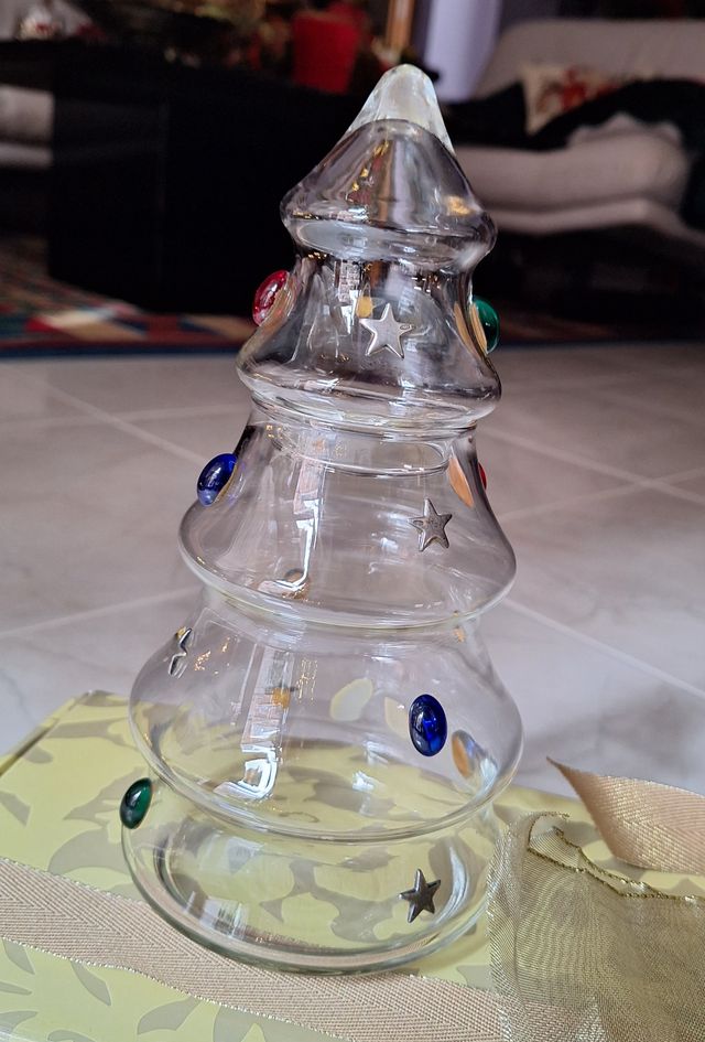 Biscottiera Natalizia Vetro Dettagli Argento 800