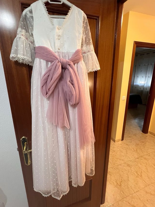 Vestido de Comunión Blanco y lila