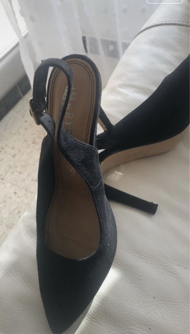 Zapato salón destalonado antelina negro 36