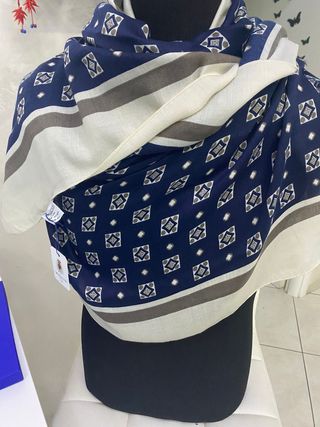 Sciarpa in cashmere e lana blu e beige