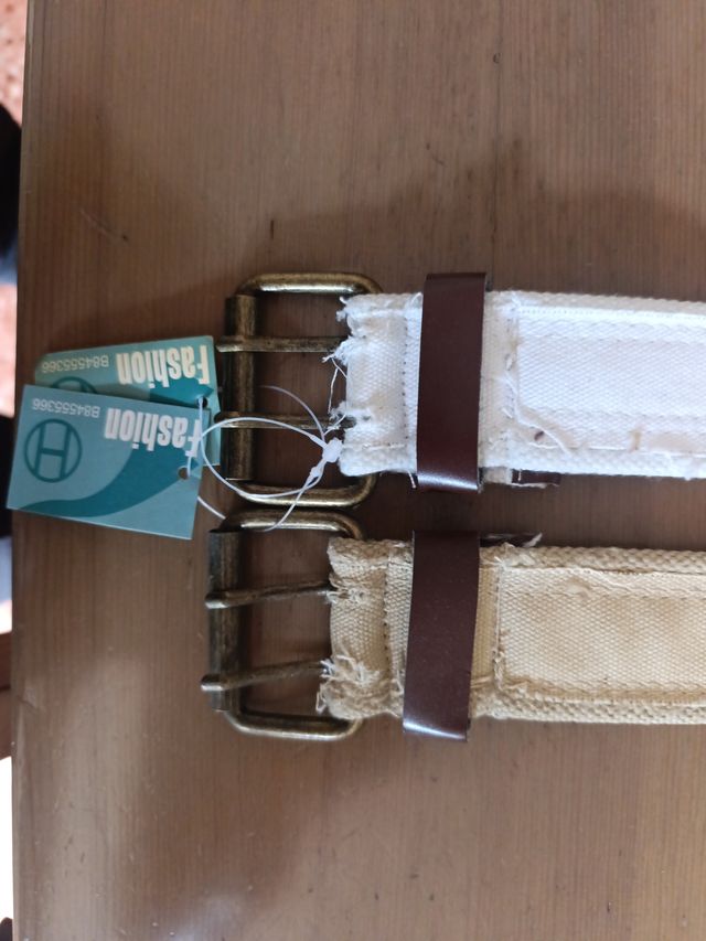 Cinturones de tela con ojales (beige y blanco)