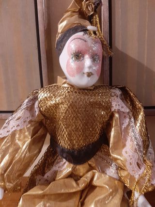 Muñeco Pierrot Arlequín Dorado