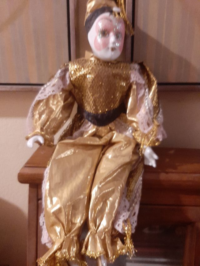 Muñeco Pierrot Arlequín Dorado