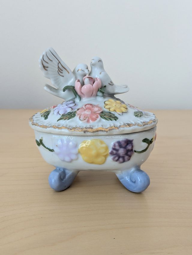 Portagioie porcellana con uccellini