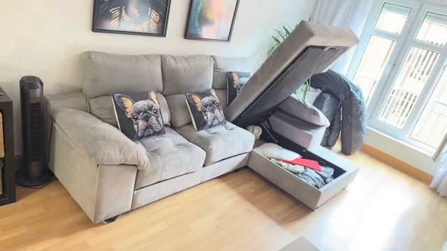 Sofá 3 plazas tela y terciopelo