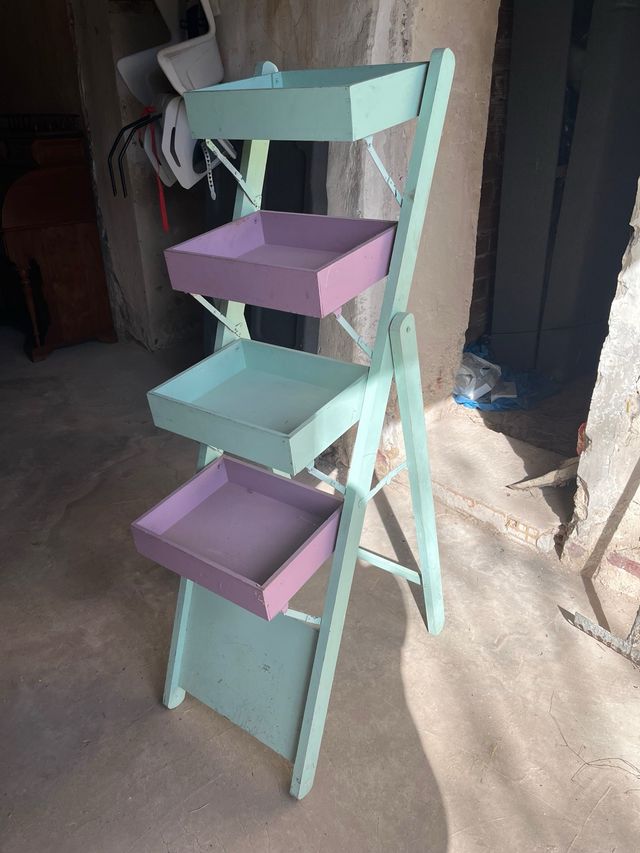 Scaffale vintage pieghevole in legno