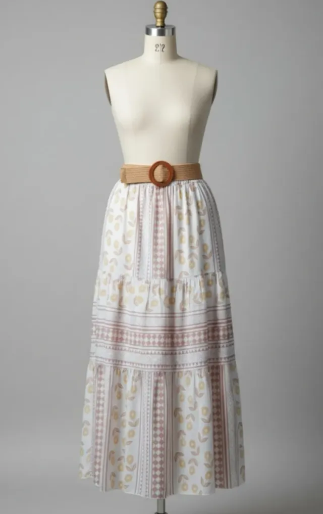 Falda larga estampada con cinturón Talla S