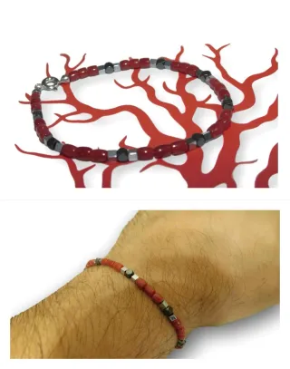 Bracciale Uomo Corallo Pietre Argento 925