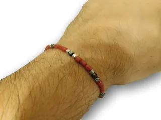 Bracciale Uomo Corallo Pietre Argento 925