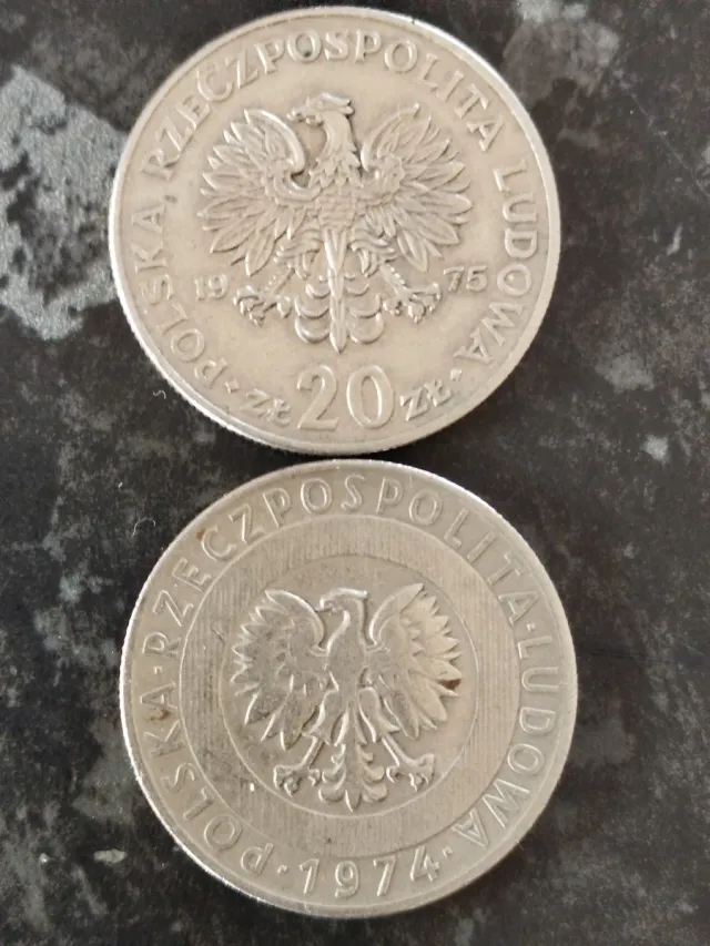 Lote 2 Monedas Polonia 20 Zł 1974 1975
