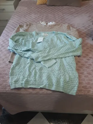 Jersey mujer beige y verde agua