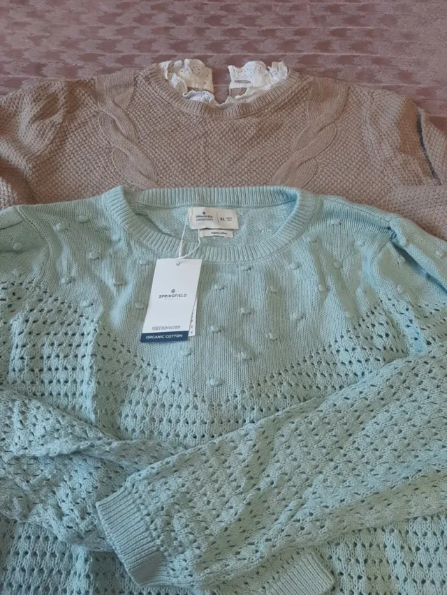 Jersey mujer beige y verde agua