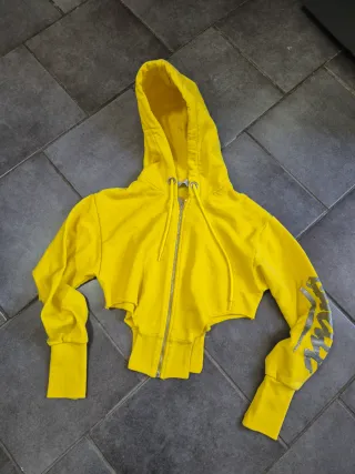 Felpa corta con cappuccio gialla