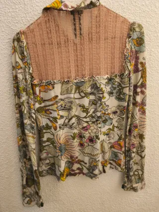 Blusa Custo Años 2000 Estampada Encaje
