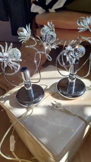 Coppia Lampade da Comodino Cristallo e Metallo